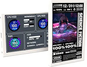 WOWNOVA 5" Computer Temp Monitor, Dynamic Theme Supported, ARGB PC Case Sensor Panel, IPS Type-C USB Mini Secondary Screen, CPU RAM HDD Data Monitor (White)