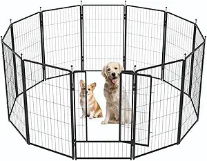 Dog Playpen 36 inch 12 Panels for Indoor & Outdoor Use â€“ Heavy-Duty Metal Pet Fence with Ground Stakes, Rounded Ball Tops for Safety, Stable & Foldable Design, Easy to Assemble