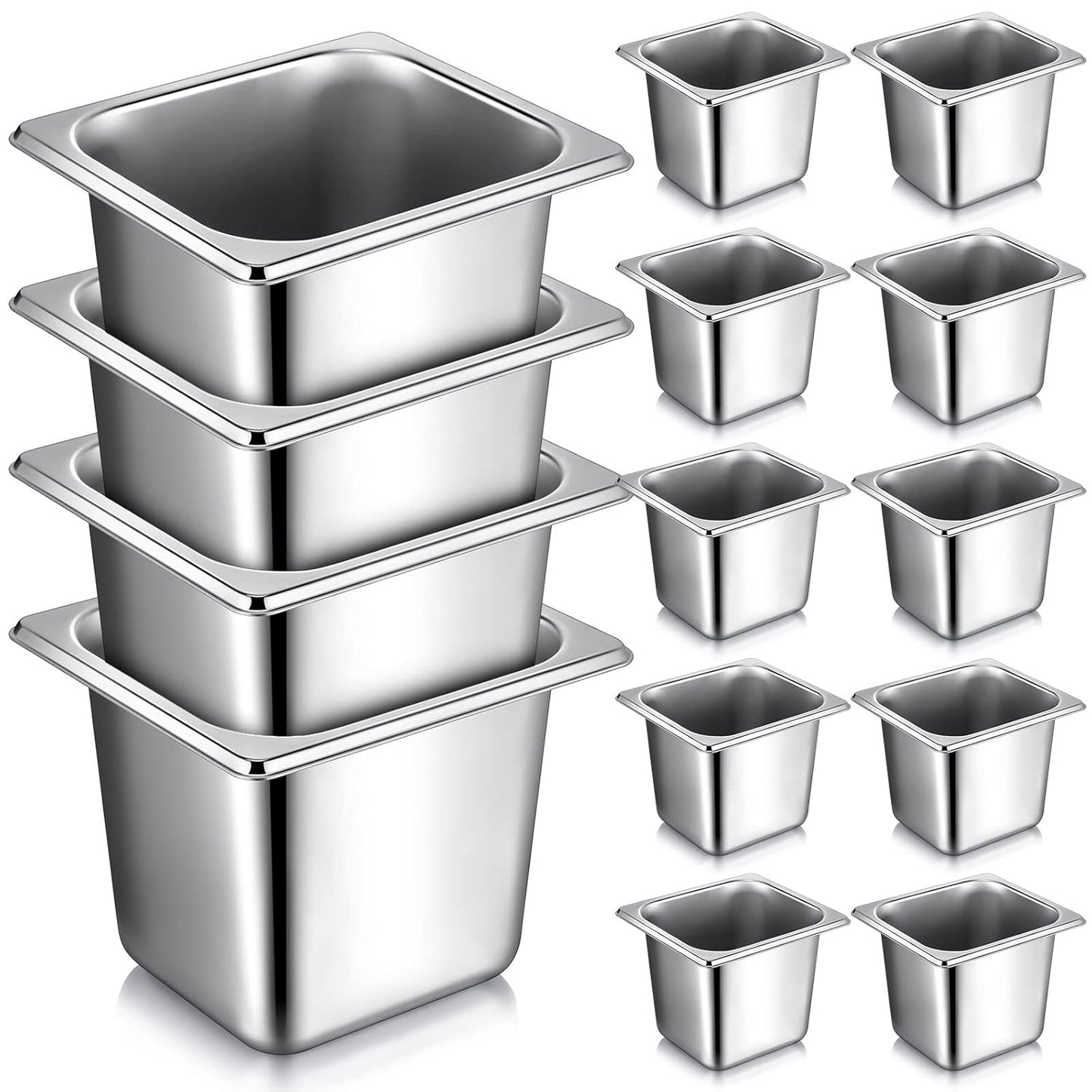Rtteri 16 Pcs 1\/6 Pan 6 Inch Deep Metal Hotel Steam Table Pan Stainless Steel Restaurant Food Prep Tray Buffet Container with 2 Tong and 4 Spoon for Catering Commercial Kitchen Equipment