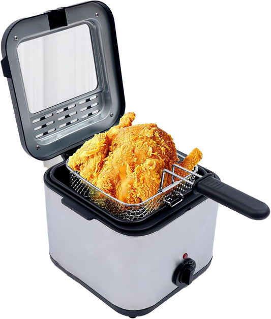 Electric Deep Fryer With Basket,Small Fryer Stainless Steel Fish Fryer,Electric Deep Fryers for Home for Kitchen 1KW 2.5L for fried foods, fries, onion rings, fried chicken