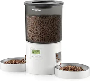 Automatic Cat Feeder for 2 Cats,4.2L Programmable 1-6 Meals Portion Control Cat Food Dispenser,Dual Power Supply,10S Voice Record (Transparent White, Stainless Steel 2 Bowls)