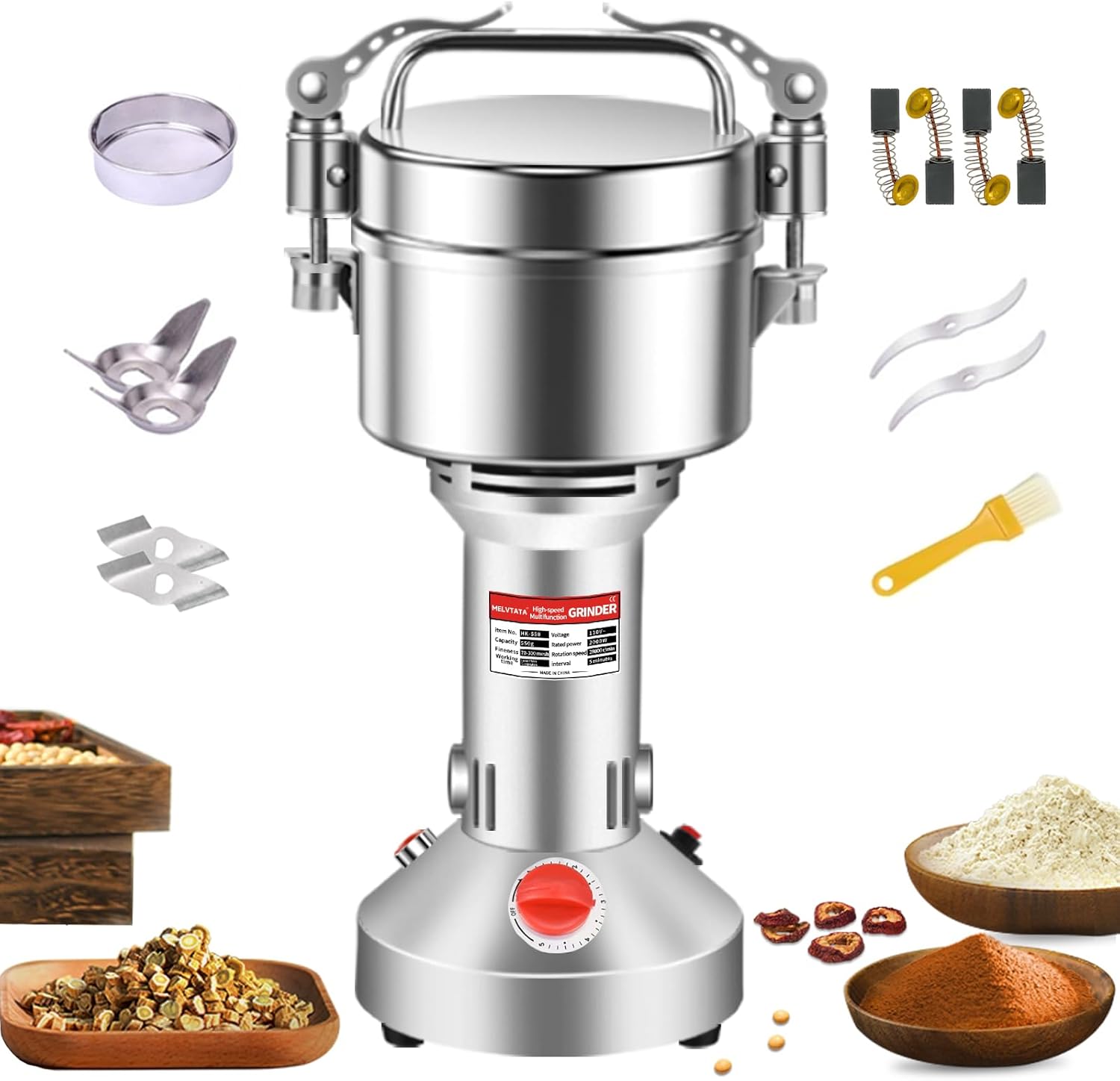 550g Grain Grinder 2000W Electric Spice Grinder High-Speed Stainless Steel Flour Mill Suitable for Coffee\/Corn\/Pepper\/Herbs\/Wheat\/Rice