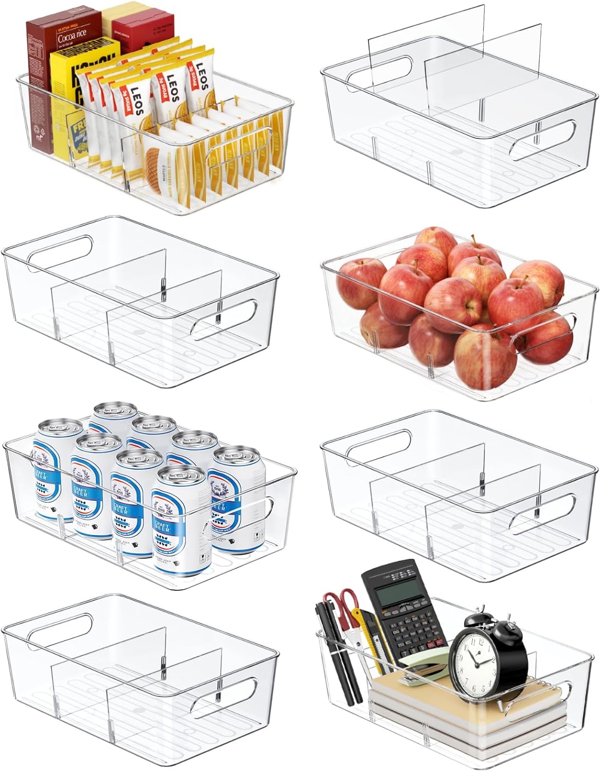 Mpotmiy Pantry Organizers and Storage , 8 Pack Snack Organizer for Pantry Shelf,Food Storage Bins with Divider,Clear Containers for Organizing,Transparent Plastic Basket,Refrigerator and Fridge Bins