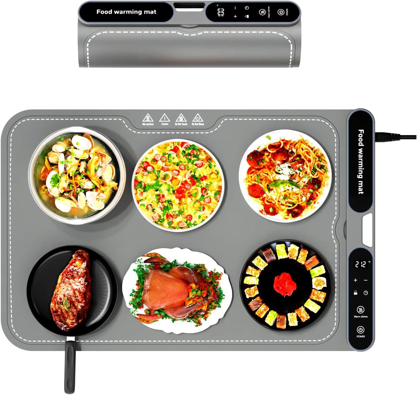 Food Warming Mat,YUEWO 24''x15''Food Warmer Mat,Silicone Material,with 8 Timer Settings,7 Temperature Settings,Child Safety Lock,Suitable for Buffets,Gatherings,hot Pot Electric Warming Tray