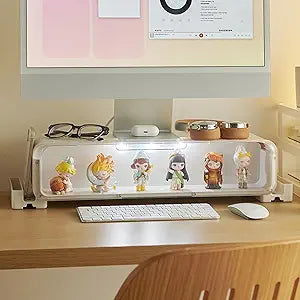 WMM Monitor Stand Riser, Computer Monitor Stand with Drawer and Display Minifigures, Computer Desktop Stand with Lights, Removable Elevated Structure, Compatible with Computers, Desktops, and Laptops