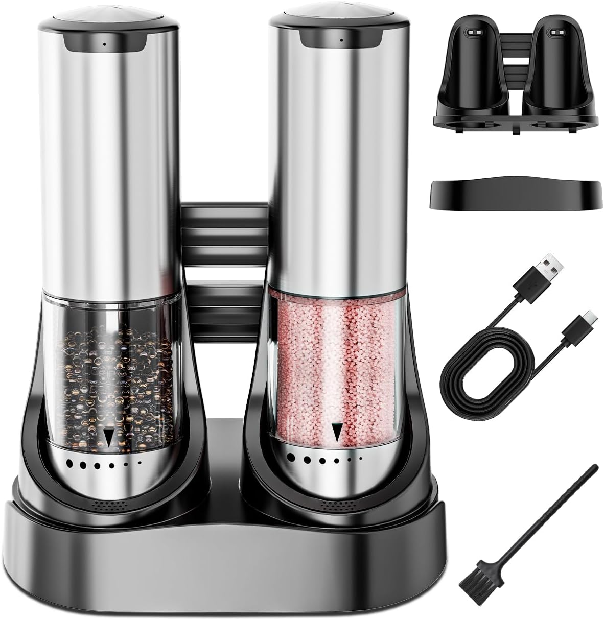 Electric Salt and Pepper Grinder Set | 6-Grind Settings & Top Anti-Misoperation Design | Electric Salt and Pepper Shakers with Detachable Base & Visual Container | for Kitchen, BBQ etc
