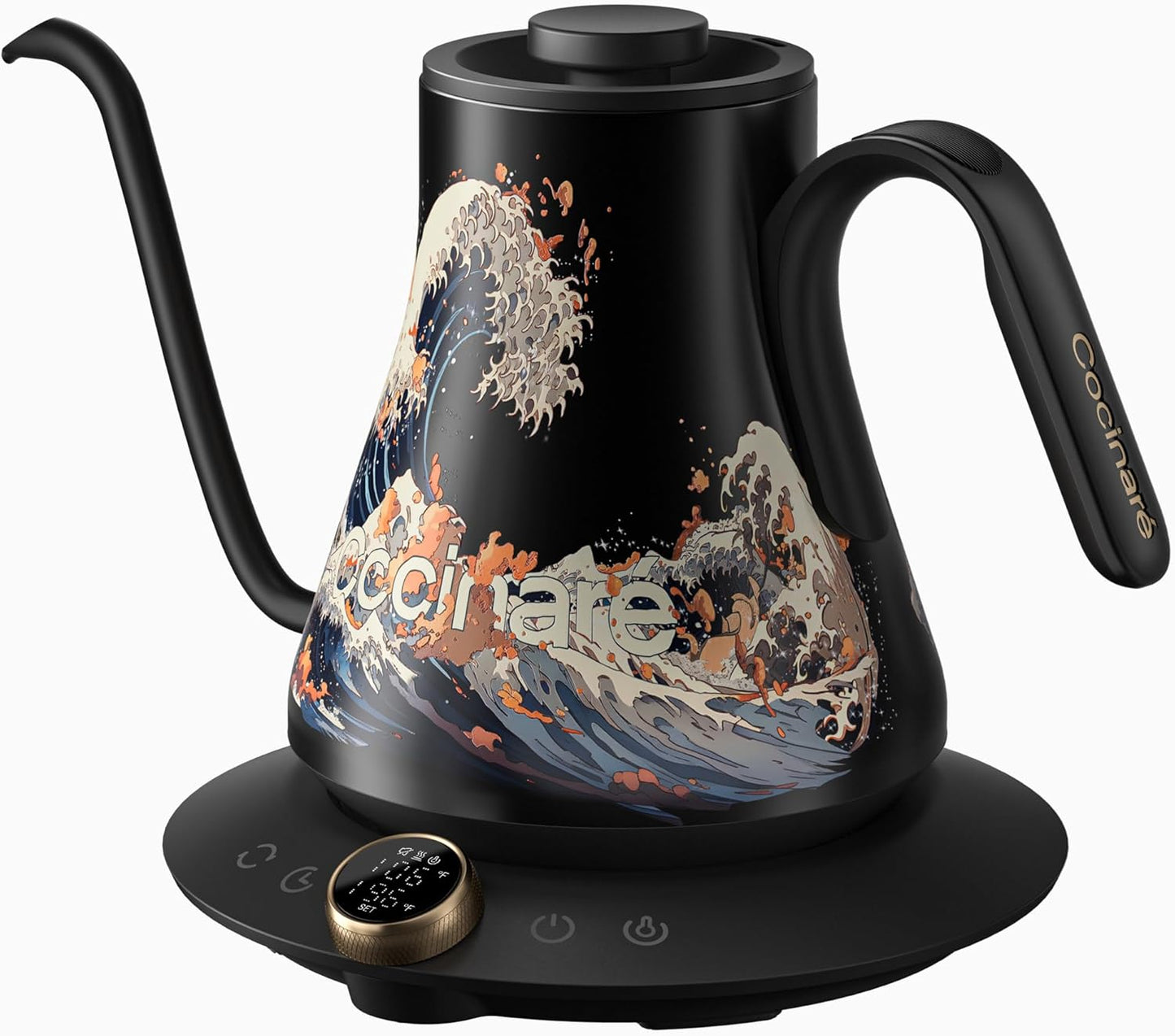 Cocinare FLOW M9 Electric Gooseneck Kettle, ±1℉ Temperature Control for Pour-over Coffee & Tea, Stainless Steel Interior, Quick Heating for Boiling Water (Wave)