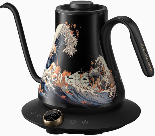 Cocinare FLOW M9 Electric Gooseneck Kettle, ±1℉ Temperature Control for Pour-over Coffee & Tea, Stainless Steel Interior, Quick Heating for Boiling Water (Wave)