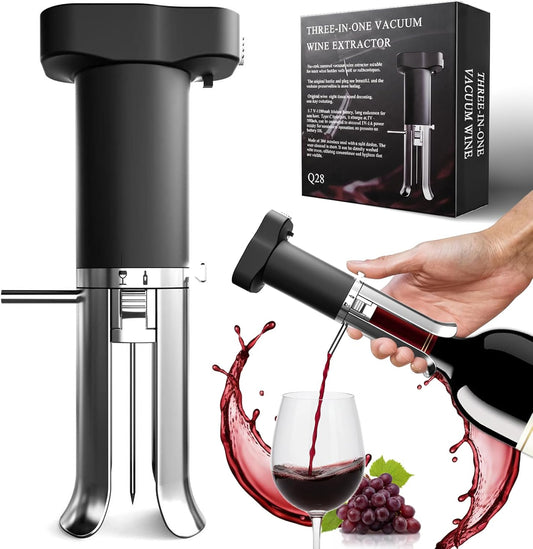 LUCYLANKER Electric Wine Aerator, 3-in-1 Wine Extractor, Built-in Pourer and Decanter, Wine Preservation System, Vacuum Seal Keeps Wine Fresh 10+ Days, Ideal Gift for Wine Lovers Plus (Black Silver)