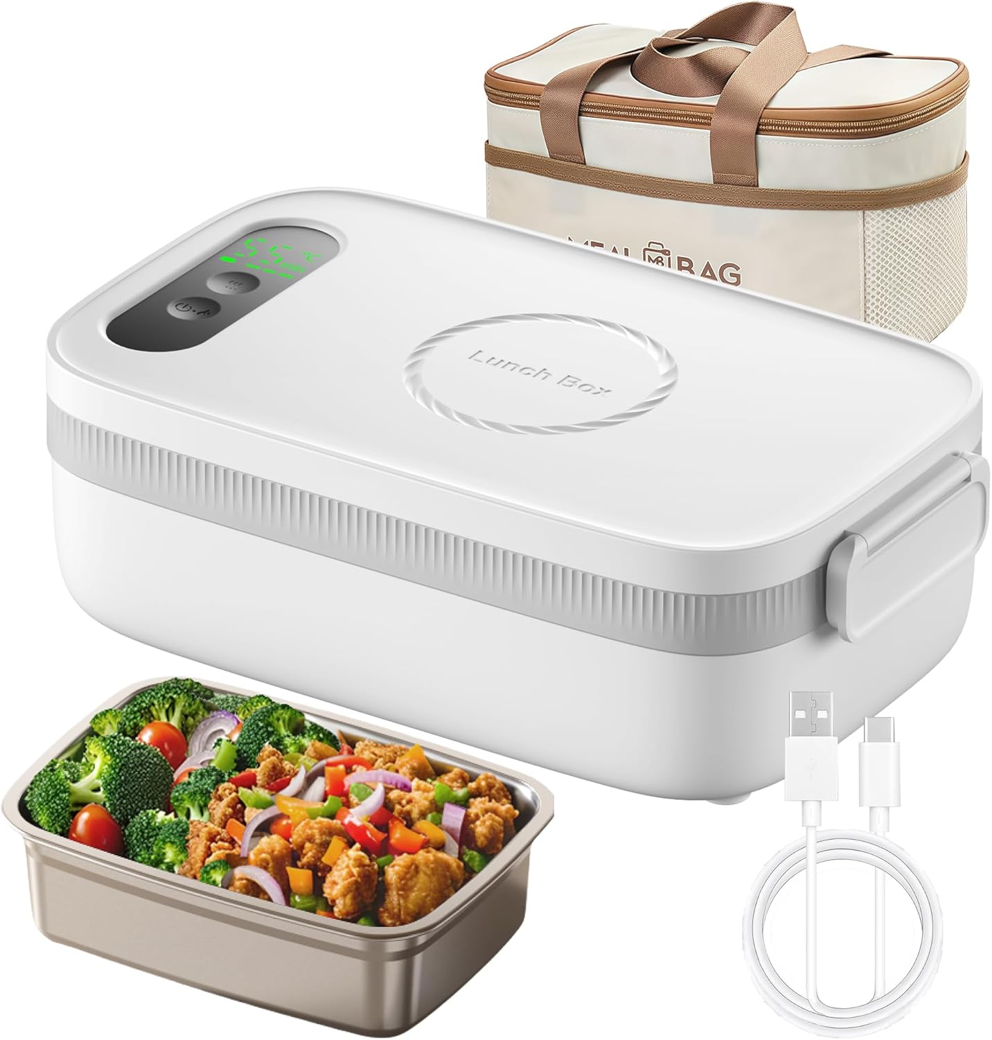 Cordless Electric Lunch Box, 14000mAh Rechargeable Heating Lunch Box with Large Bag for Adults, 1L Portable Self-Heating Food Warmer for Work, Office, Car, Travel, Picnic & Outdoor
