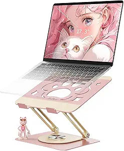 SayRose Cute Paws Adjustable Laptop Stand with 360 Rotating Base, Computer Stand for Laptop Ergonimic Foldable Laptop Riser for Desk Compatible with MacBook Pro up to 17.3 Inches,Pink