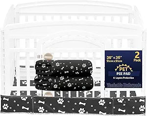 2 Pack Dog Playpen Bottom Pad Fits for 36 Inch 4 Panels Exercise Pet Playpen, Dog Crate Pad Puppy, Hoop and Loop Design (Note: Playpen Not Included). (Black)