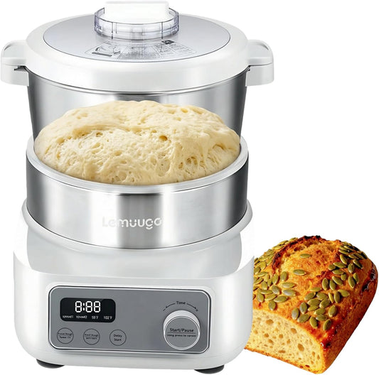 Lemuugo Electric Dough Maker with Proof Function, 6.34 Qt Bowl, Digital Timer, 2 Proofing Modes,Face-up Touch Panel,304 Stainless Steel,Kneading Device,LE-MIX6L