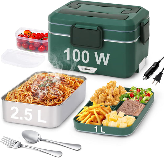 Electric Lunch Box for Adults, 100W 3.5L 2-Layer Portable Food Warmer for Men, Dual Mode 2.5L + 1L Large Heated Lunch Box for Car\/Truck\/Work, Lonchera El ctrica Port til para Calentar Almuerzo