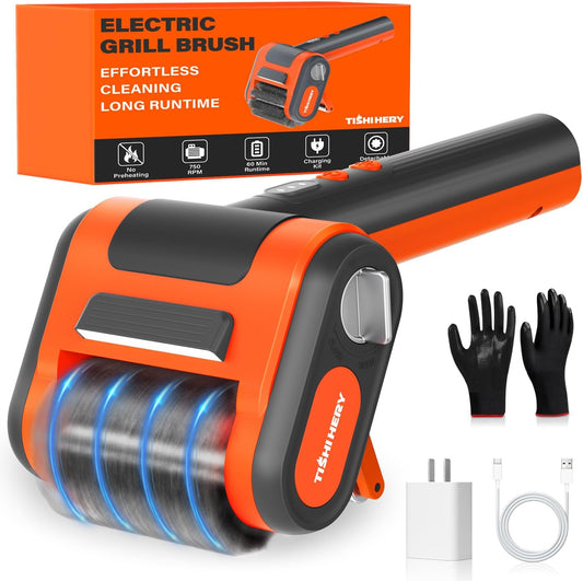 Electric Grill Brush for Outdoor Grill, 800 RPM Brush Head, 3000mAh Battery, No Preheating Grill, 304 Stainless Steel Bristle, Rechargeable Cordless BBQ Grill Cleaner with LED Light, Gift for Men\/Dad