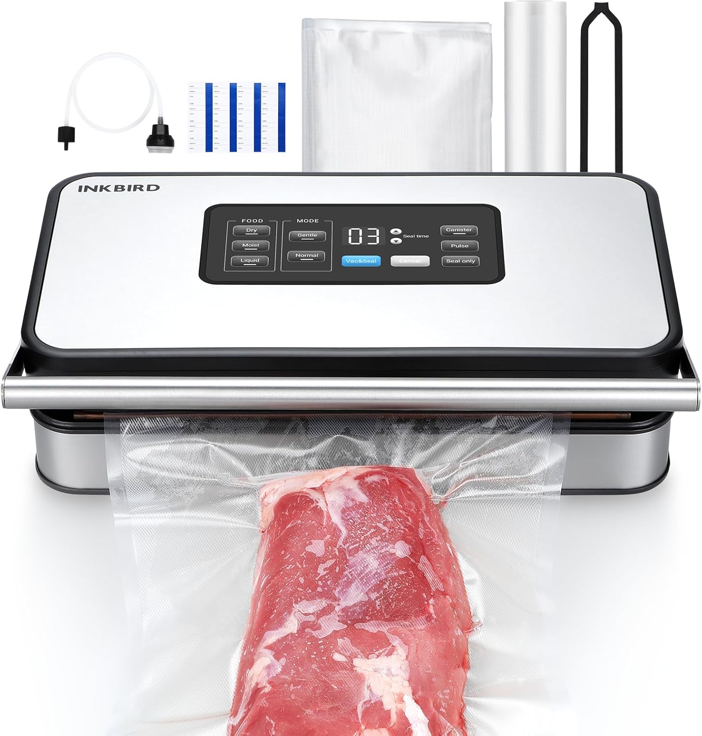 INKBIRD Vacuum Sealer Machine with 160W Double Pump, Full Automoatic Pro Vacuum Sealer for Food Preservation with Liquid\/Moist\/Dry Food, Food Sealer with Removable Drip Tray, Roll Storage and Cutter