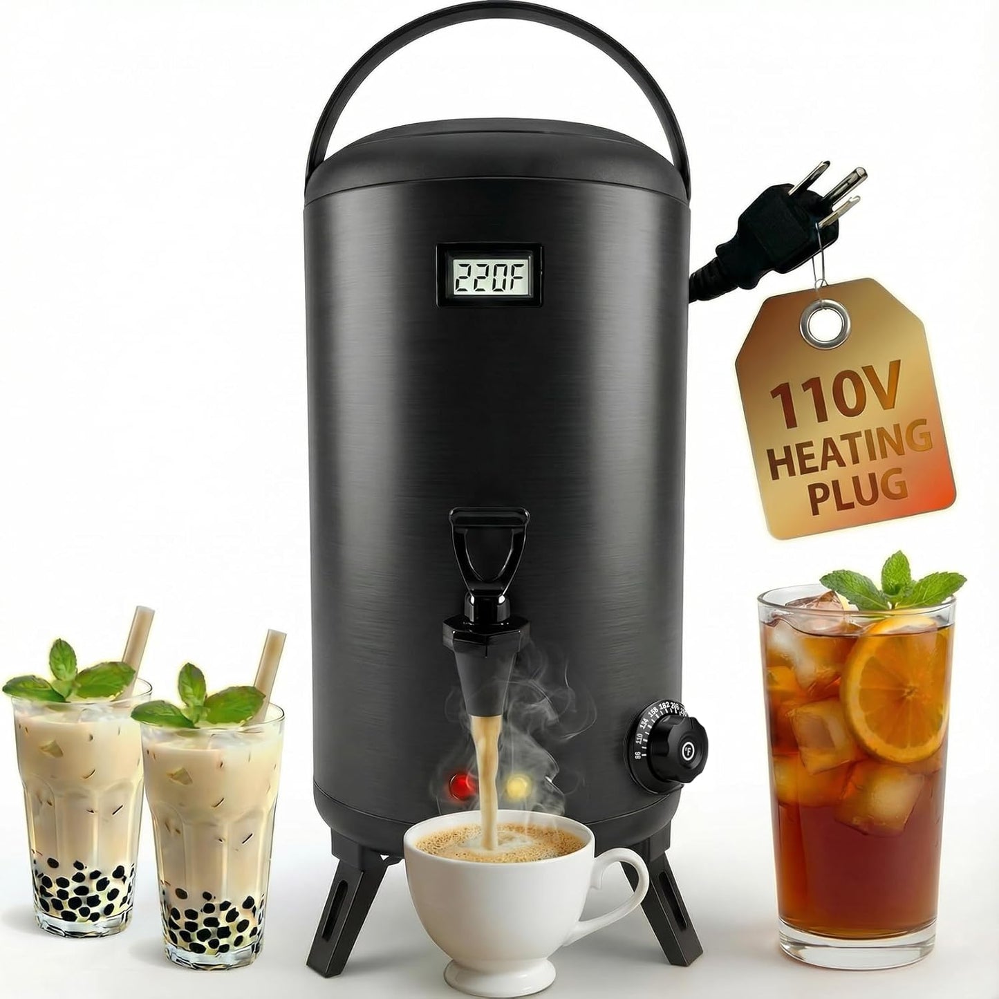 Electric Heating Insulated Beverage Dispenser-WITH Temperature Display,80 Cup Cold&Hot Drink Dispenser - Stainless Steel,For Tea,Coffee Dispenser,Hot Drink Beverage 12 L/3.2 Gallon,Hot Water Urn