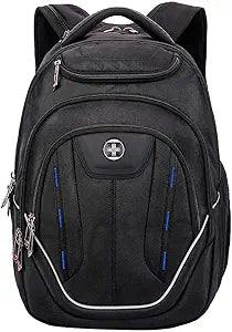 Swissdigital Design TSA-Friendly Large Backpack, Business Laptop Backpack for Men with USB Charging Port/RFID Protection Black | J16BT-1