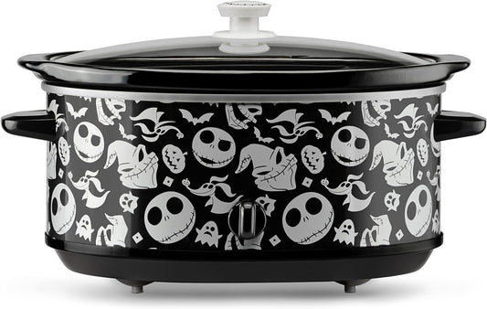 Disney The Nightmare Before Christmas Slow Cooker by Select Brands - 7-Quart Kitchen Appliance - Removable & Dishwasher-Safe Stoneware Crock - Tempered Glass Lid