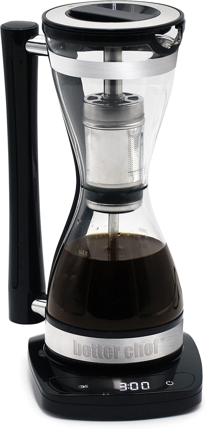 Better Chef Electric Siphon Coffee Maker | 8 oz Single Serve Brewer | 3 Brew Strength Settings | Stainless Steel Permanent Filter | 30 Minute Keep Warm | Better Than Pour Over Coffee