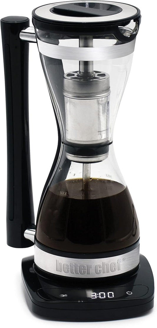 Better Chef Electric Siphon Coffee Maker | 8 oz Single Serve Brewer | 3 Brew Strength Settings | Stainless Steel Permanent Filter | 30 Minute Keep Warm | Better Than Pour Over Coffee