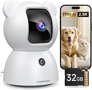 4MP Camera for Home Security, Free 32GB SD Card, Non-Subscription AI Human/Pet/Crying Detection, 2.5K Dog Cat Pet Camera with Phone APP, 360Â° Coverage, 2-Way Talk, IR Night Vision, 2.4G WiFi