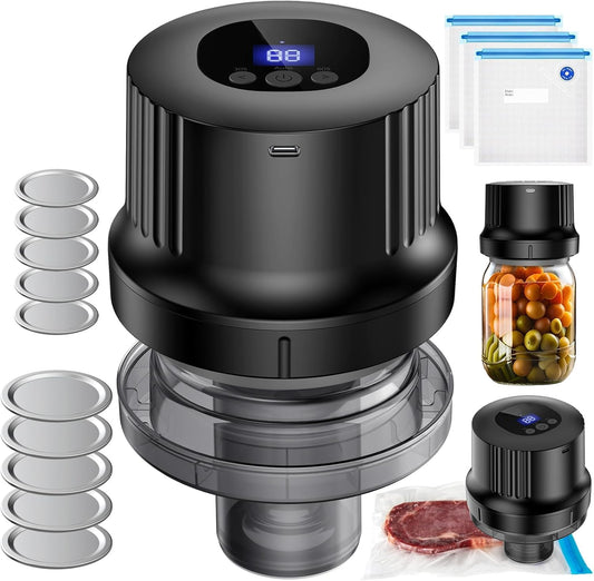 Mason Jar Vacuum Sealer Kit-Fully-Automatic-Canning-Jar-Sealer-Vacuum-Sealing,2025 Upgraded Electric Vacuum Sealer for Wide&Regular Mouth Mason Jars\/Canning &Sous Vide Bag\/Jar Sealer Machine for Food