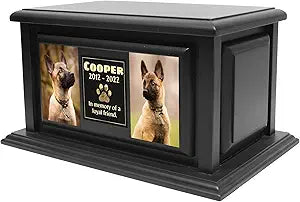 250lbs Personalized Pet Urns Made of Solid Pine Wood, Custom Urn Box for Dog Ashes, Large Burial and Cremation Urns for Dog Memorial, Black Wood Color (Design 5, Large)