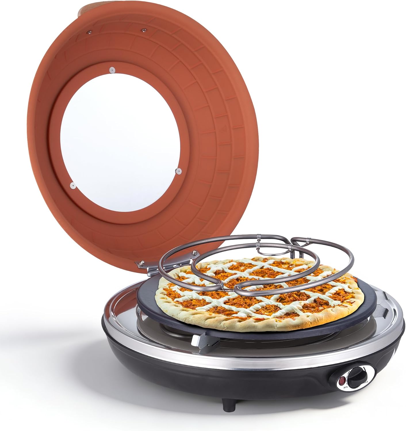 Electric Pizza Oven - 12-Inch Indoor Pizza Ovens Countertop - 1200W Pizza Maker Heats up to 800˚F by Ceramic Stone, Temperature Control, Viewing Window, PM-05