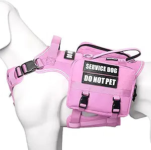 Service Dog Vest with Pockets,Medium Dog Harness and Removable Backpack for Training Hiking,Pet Vest with Handle&Molle System for Patches,Pink M