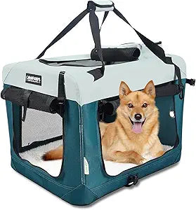 JESPET Soft Dog Crates Kennel for Pets, 3 Door Soft Sided Folding Travel Pet Carrier with Straps and Fleece Mat for Dogs, Cats (8-Teal Blue, Large(30" L x 21" W x 23" H))