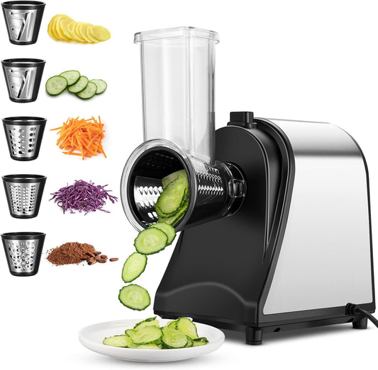 Homdox 250W Electric Cheese Grater, Electric Slicer Shredder, Salad Maker Electric Grater Electric Cheese Grater\/Shredder with 5 Free Attachments, Ivory