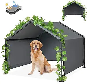47.2â€ Large Dog Shade Shelter Outdoor Tent Dog House for Large Medium Dogs, Outside Sun Rain Canopy Pet House for Homeless Cats Pigs Livestock with Rainproof Cover with Artificial Grapevine Leaves