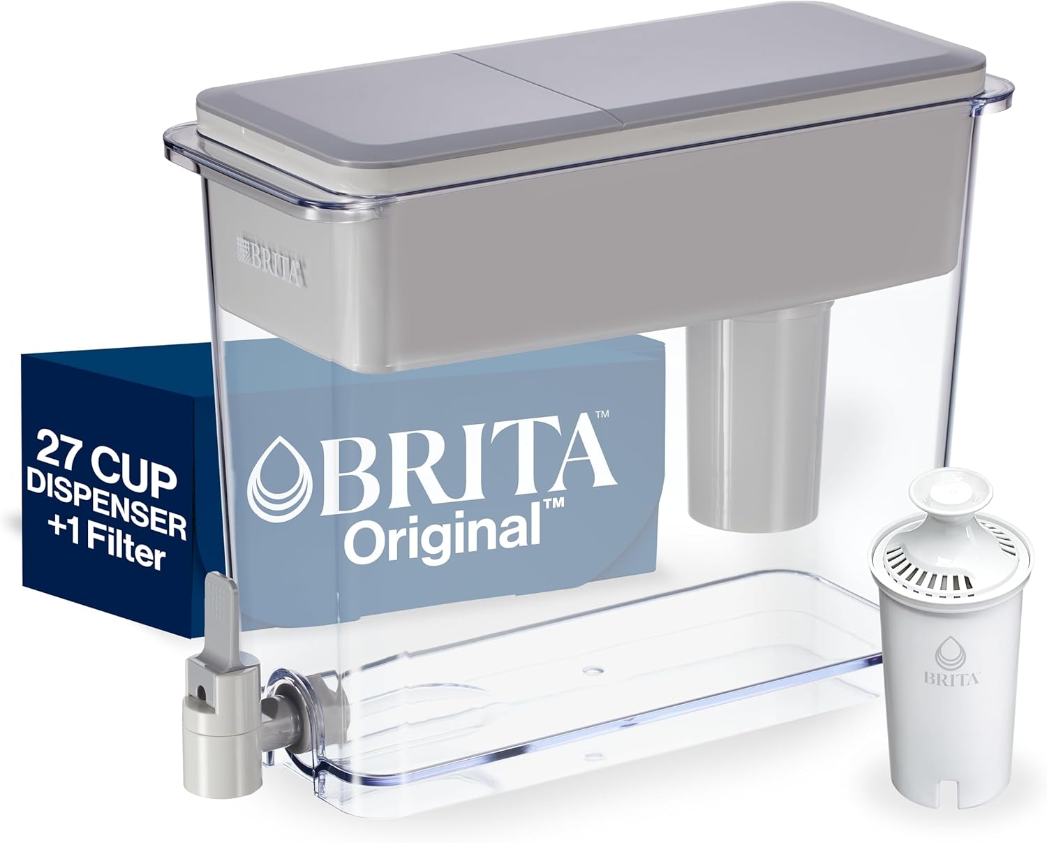 Brita UltraMax Large Water Dispenser With Standard Filter, BPA-Free, Reduces Copper, Cadmium and Mercury Impurities, Lasts 2 Months or 40 Gallons, Includes 1 Filter, Kitchen Accessories, Large 27-Cup