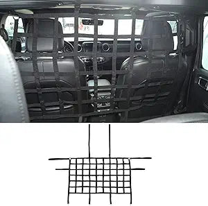 Car Rear Seat Isolation Barrier Net Back Pet Dog Seat Divider for Wrangler JK JL Unlimited 2007-2025 Gladiator JT Truck 2 Door 4 Door for Pet Children Safe Drive (Black)