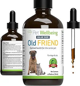Pet Wellbeing Old Friend for Senior Dogs & Cats- Supports Immune System Health, Joint Mobility, Healthy Energy Levels, Alfalfa, Reishi - Veterinarian-Formulated Herbal Supplement 4 oz (118 ml)