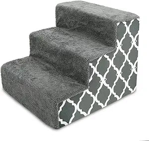 Best Pet Supplies Dog Stairs & Steps - Foam Steps for Small Dogs & Cats, Non-Slip Indoor Balanced Pet Step Support, Dog Ramp, No Assembly, Gray Lattice Print, 3-Step (13.5-inch Height)