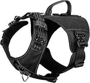 ICEFANG GN8 Tactical Dog Harness with 4X Metal Buckles for Large Sized Dogs,Reflective in Training Walking K9 Vest,No-Pull Front Leash Clip,Adjustable Pet Harness (Black, Large (Pack of 1))