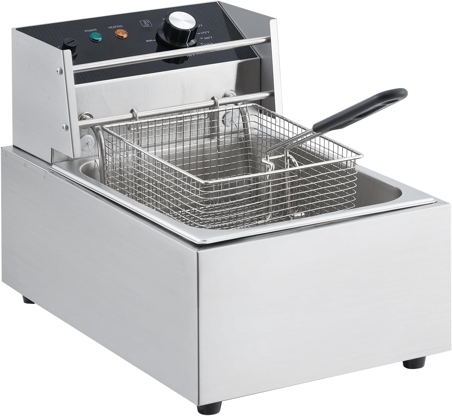 Electric Deep Fryer, 6L Tank Stainless Steel Deep Fryer with Basket & Lid, Countertop Fryers for Home Kitchen and Restaurant, 1800W, 110V