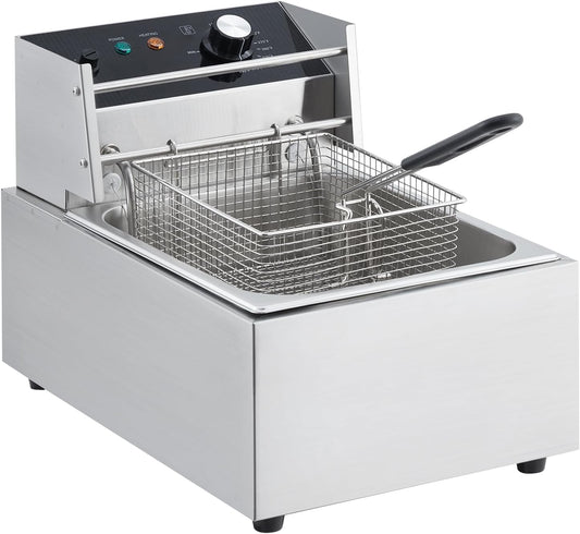 Electric Deep Fryer, 6L Tank Stainless Steel Deep Fryer with Basket & Lid, Countertop Fryers for Home Kitchen and Restaurant, 1800W, 110V