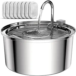 Tomxcute Cat Water Fountain, 3.2L/108oz Automatic Stainless Steel Pet Fountain Dog Water Dispenser, Ultra-Quiet Pump and 3 Replacement Filters & for Cats, Dogs, Multiple Pets