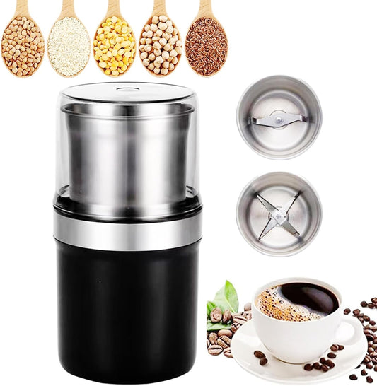 Spice Grinder, 200W Powerful Electric Coffee Bean Grinder with 2 Removable Stainless Steel Bowls, 100g Capacity Large Capacity for Coffee Bean Spices and Seeds
