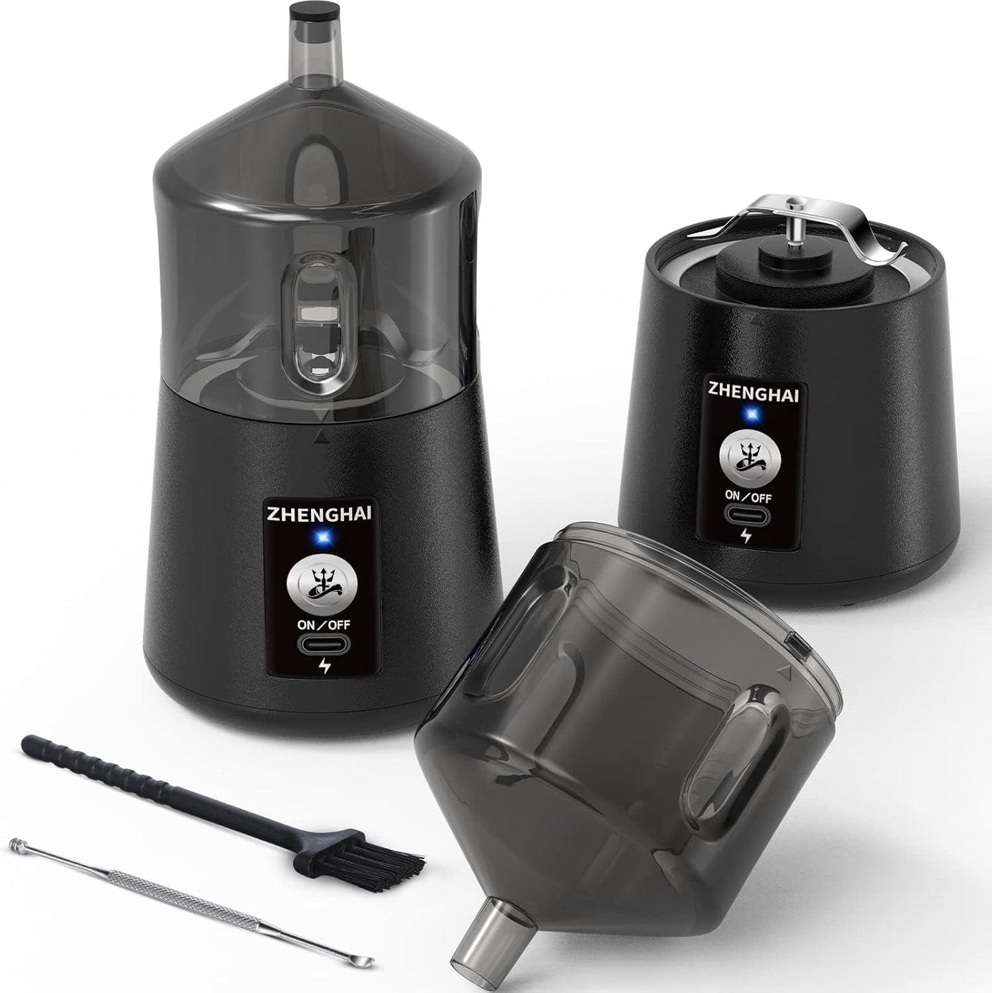 ZHENGHAI Electric Herb Grinder 150W Spice Grinder USB-C Rechargeable, Compact Size, Easy On\/Off. Fast Grinding Dry Spices Herbs, with Pulse Mode and Cleaning Brush (Black)