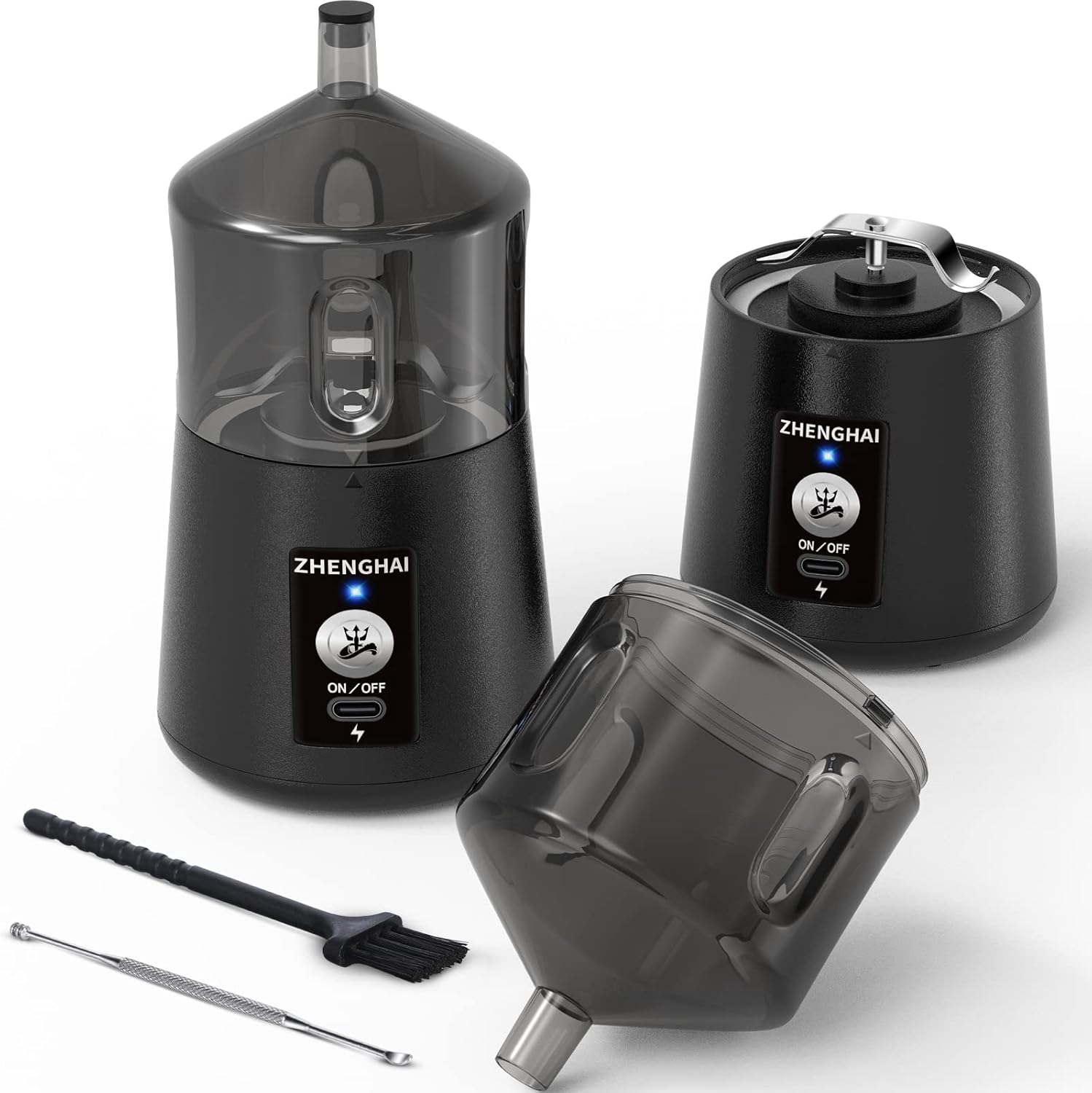 ZHENGHAI Electric Herb Grinder 150W Spice Grinder USB-C Rechargeable, Compact Size, Easy On\/Off. Fast Grinding Dry Spices Herbs, with Pulse Mode and Cleaning Brush (Black)