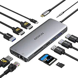 USB C Docking Station 3 Monitors,USB C Hub with 2 HDMI, DisplayPort, 100W PD, 4 *USB, Gigabit Ethernet, SD/TF Card Reader, Audio Port,Multiport Adapter for Laptops,HP, Dell, Lenovo, Surface