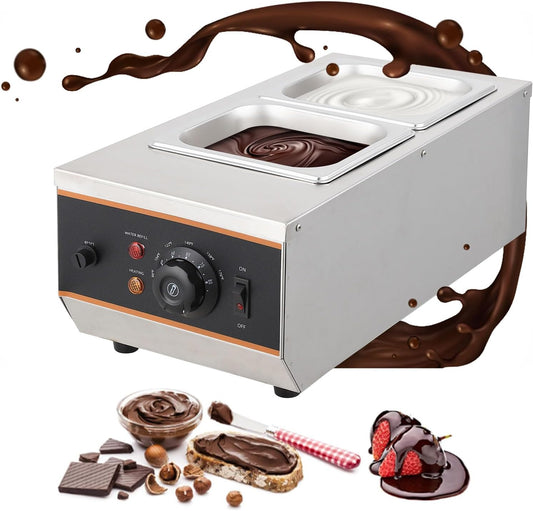 Chocolate Tempering Machine - 1.58 QT*2 Tanks, TEMP Control 86~176℉, 800W Stainless Steel Electric Food Warmer for Chocolate/Milk/Cream Melting