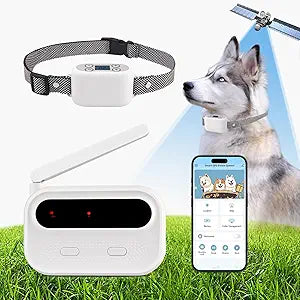 GPS Wireless Dog Fence System with App Control - No Subscription & No Wire, up to 984 FT IPX7 Waterproof Electric Pet Containment Collar with Beep/Vibration/Shock, Support up to 5 Dogs(White)