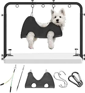 Adjustable Dog Grooming Arm for Table: 42'' Height, 27''â€“39'' Width, Clamp Fits Up to 2.76'', with Hammock & 2 Nooses â€“ Portable Pet Grooming Station for Nail Trimming, Cats & Dogs at Home