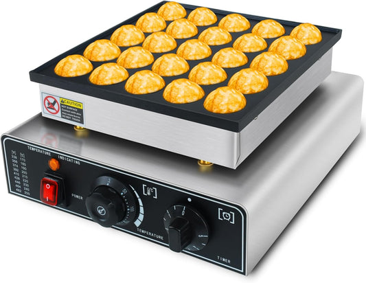 KOOTEN Mini Dutch Pancake Maker, Commercial Electric Pizzelle Maker, 110V Mini Pancakes Machine with Timer, 25pcs Muffin Waffle Maker for Restaurant and Home