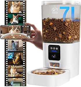 Automatic Cat Feeder with 2K Camera: 5G WiFi Automatic Dog Feeder with Night Vision,Cat Food Dispenser with 7L Large Food Storage Container for Multiple Pet,Detachable for Easy Clean -29 Cup
